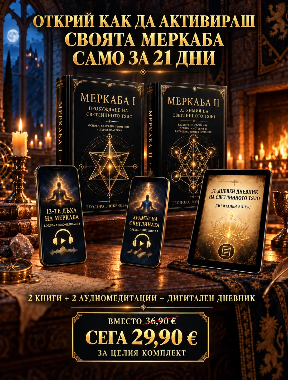 Комплект МЕРКАБА: двете книги, двете водени медитации и 21-дневният дневник